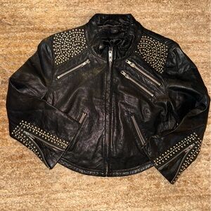 Line Studded Black Leather Jacket